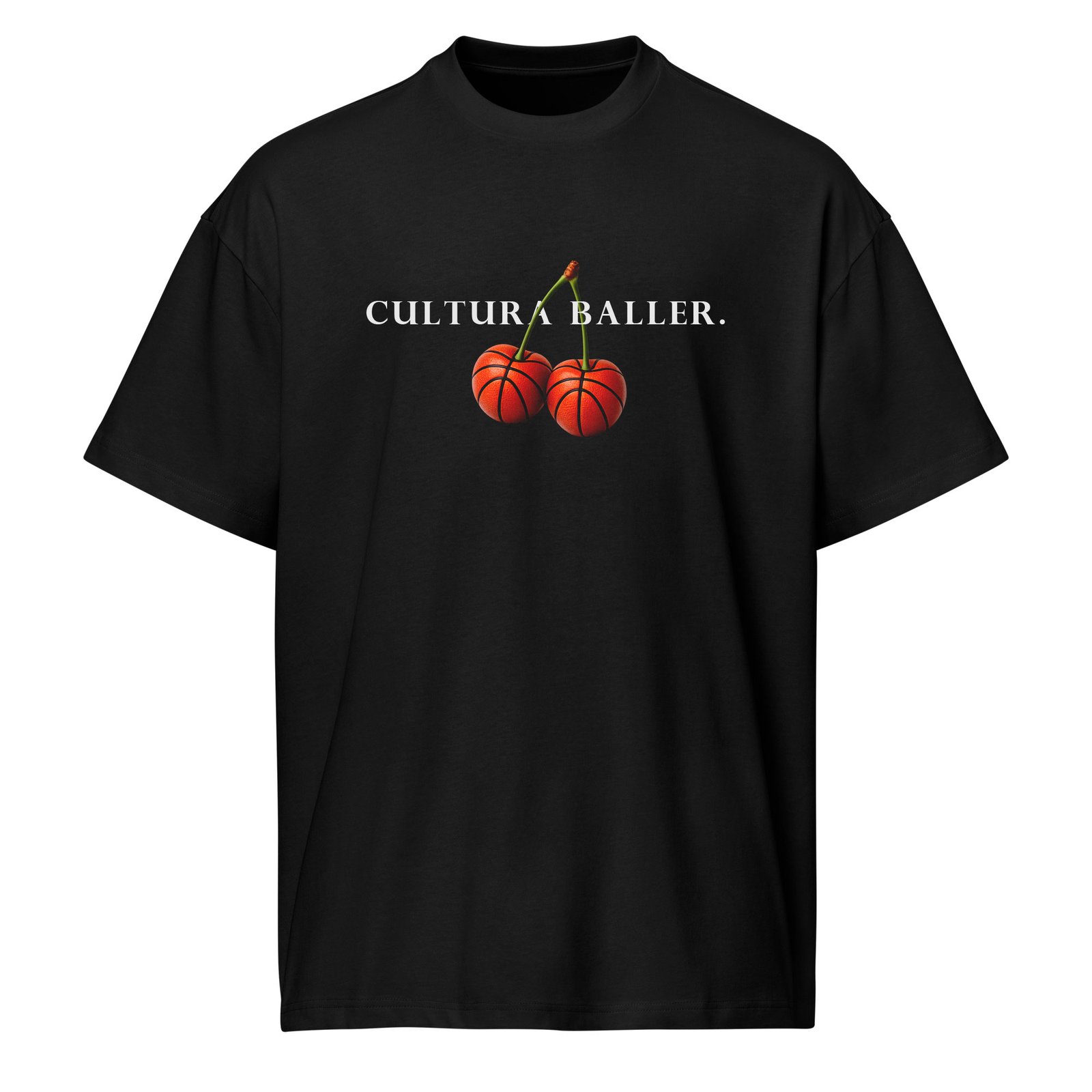 Playera oversize negra 100% algodón Cultura Baller vista frontal